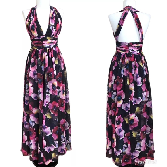 Aidan by Aidan Mattox Dresses & Skirts - Aidan Mattox Floral Sheer Cottagecore Maxi Dress 10 Open Back Fairy Colorful